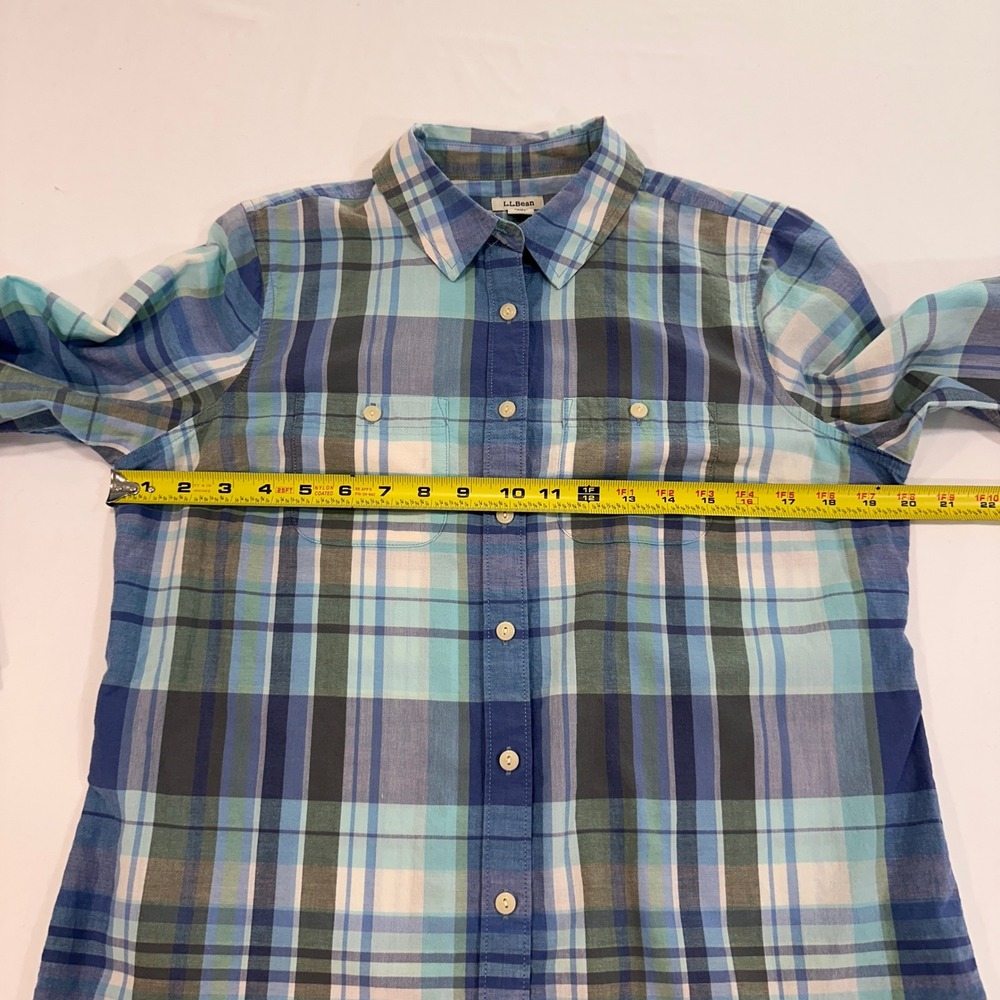 LL Bean Plaid Button Down Shirt Womens S Blue Teal 100% Cotton | Gorpcore - Picture 8 of 9